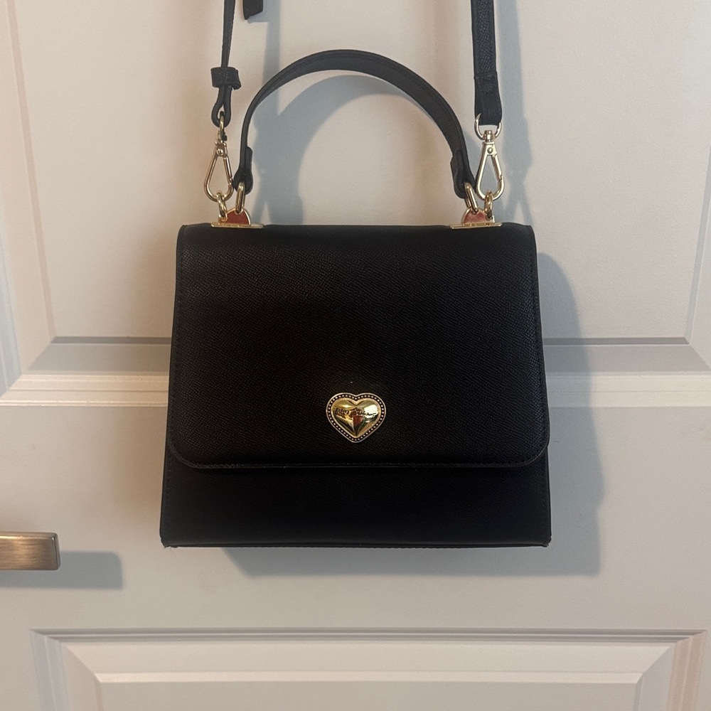 Betsey Johnson Black Satchel with Gold Heart Charm